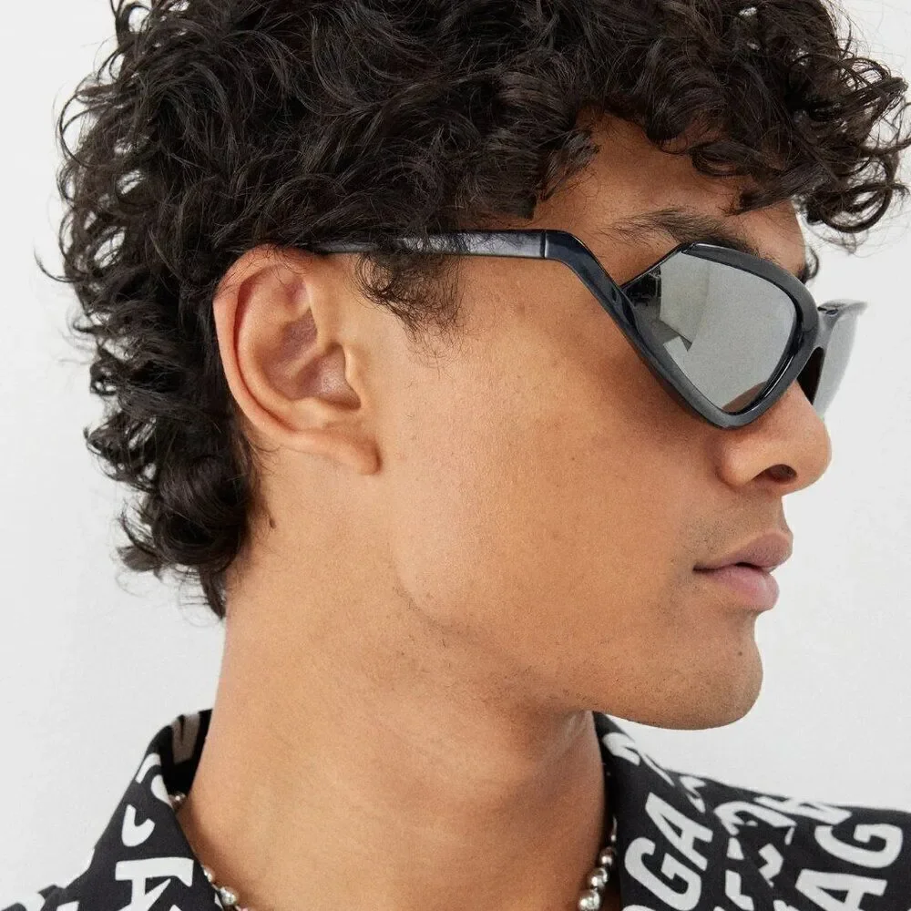 NEW Balenciaga BB0289S 001 Black Silver Mirror Wraparound Unisex Sunglasses